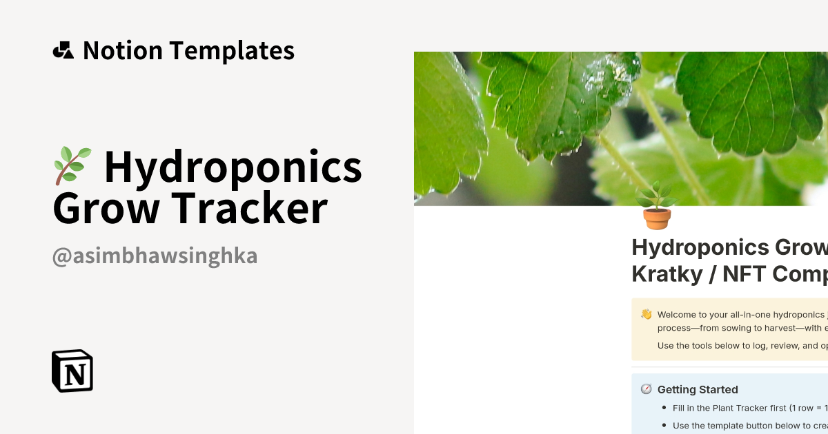 🌿 Hydroponics Grow Tracker Template | Notion Marketplace