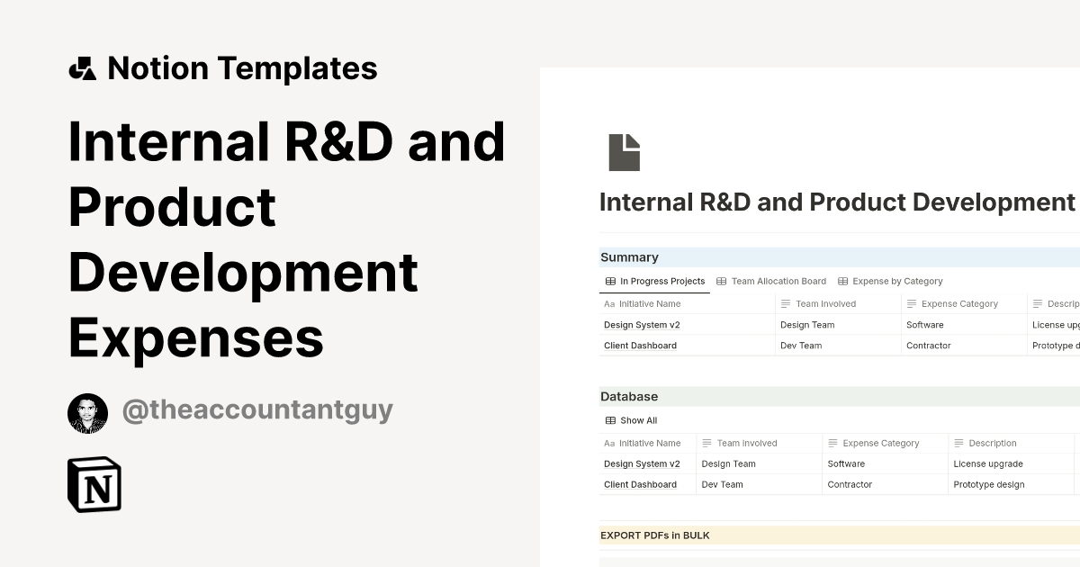 Internal R&D and Product Development Expenses Template | Notion Marketplace