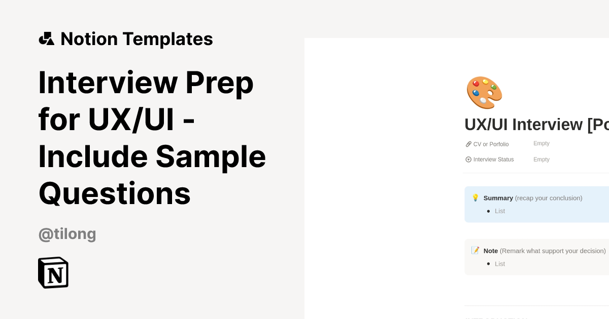 Interview Prep for UX/UI - Include Sample Questions Template | Notion ...
