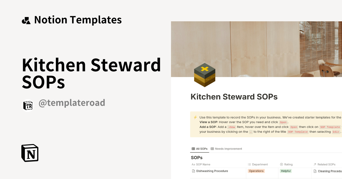 Kitchen Steward SOPs Template | Notion Marketplace