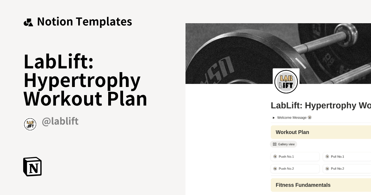 LabLift: Hypertrophy Workout Plan Template by LabLift | Notion Marketplace