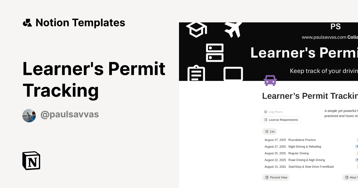 Learner's Permit Tracking Template by Paul Savvas | Notion Marketplace