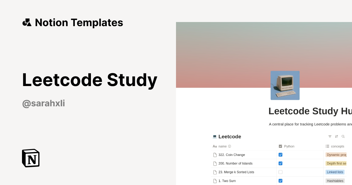 Leetcode Study Template | Notion Marketplace
