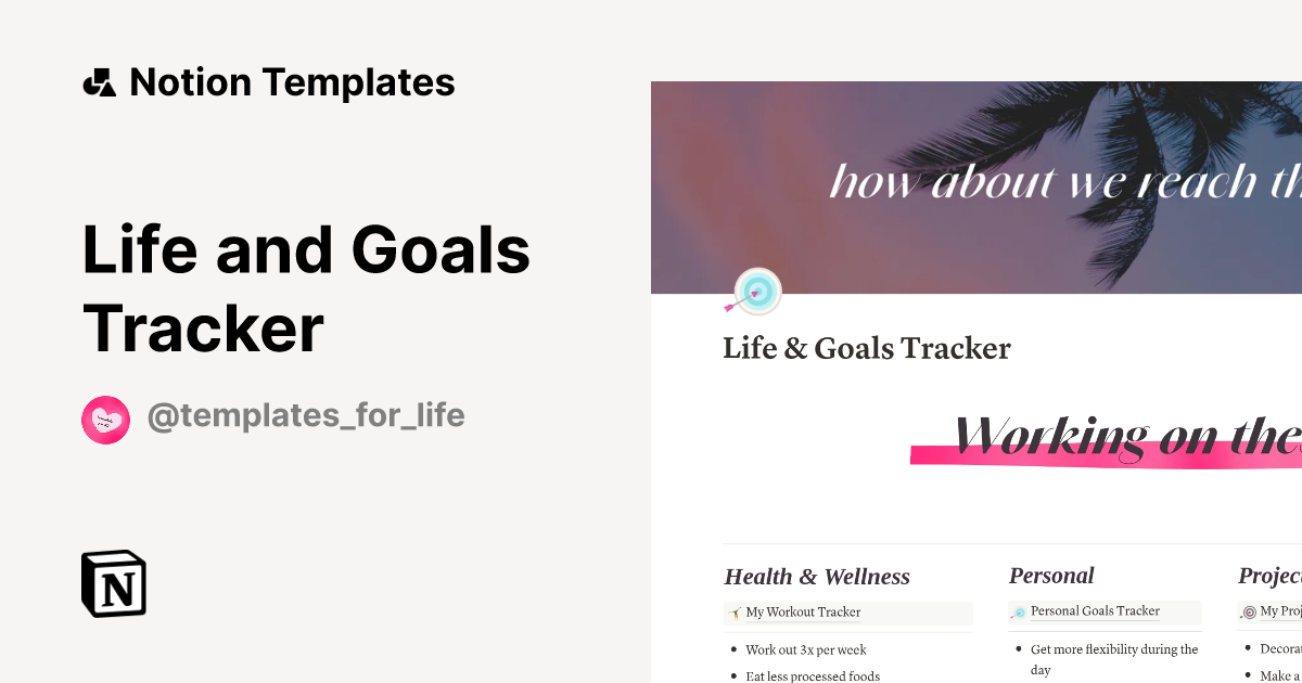 Life and Goals Tracker Template by Made for life | Notion Marketplace