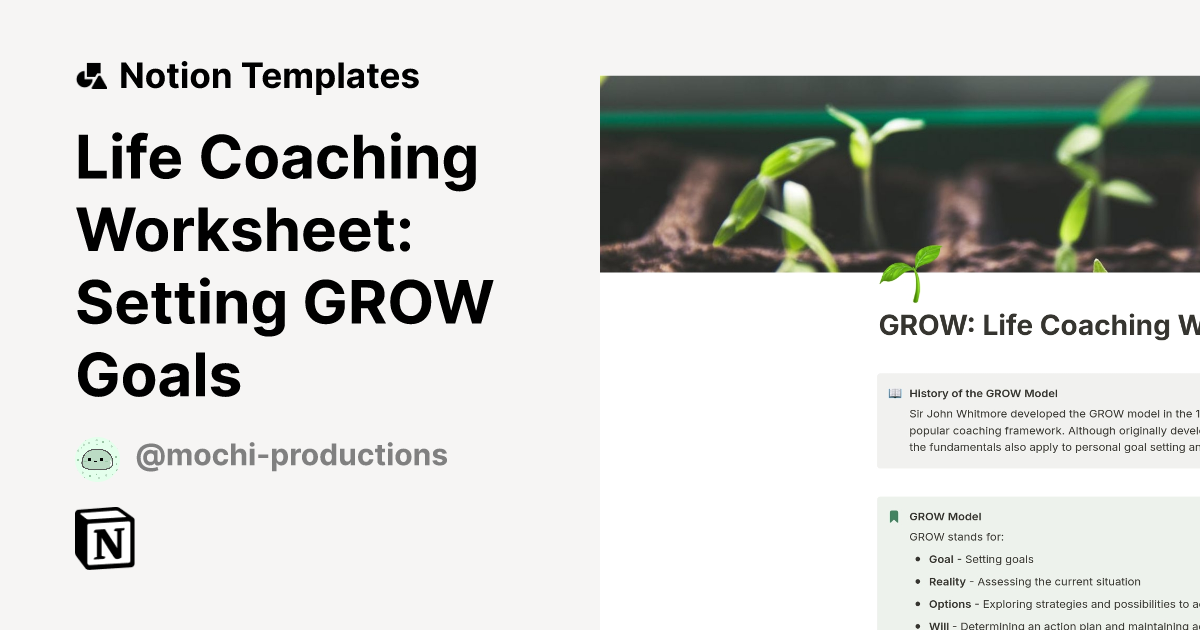 Life Coaching Worksheet: Setting GROW Goals Template by Mochi ...