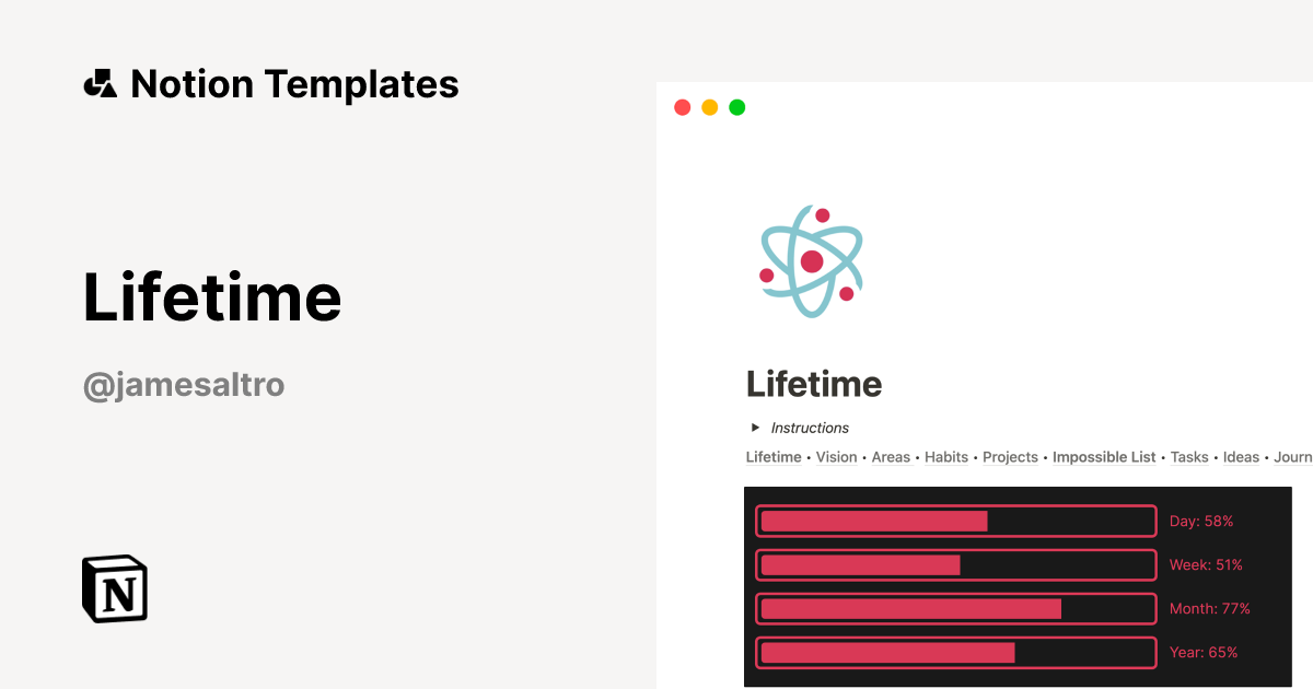Lifetime Template by James | Altro | Notion Marketplace