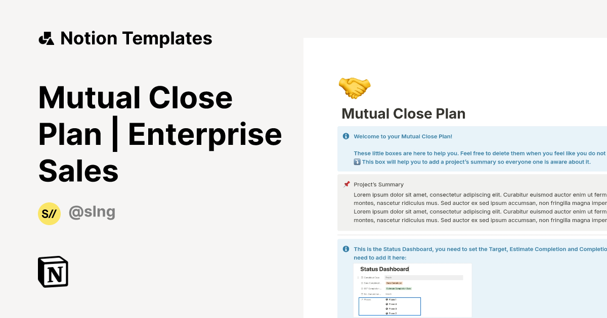 Mutual Close Plan | Enterprise Sales Template by SLNG | Notion Marketplace