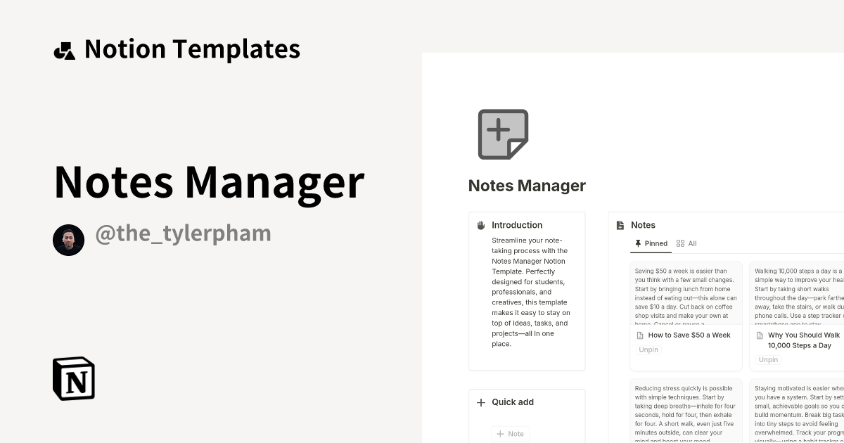 Notes Manager Template | Notion Marketplace