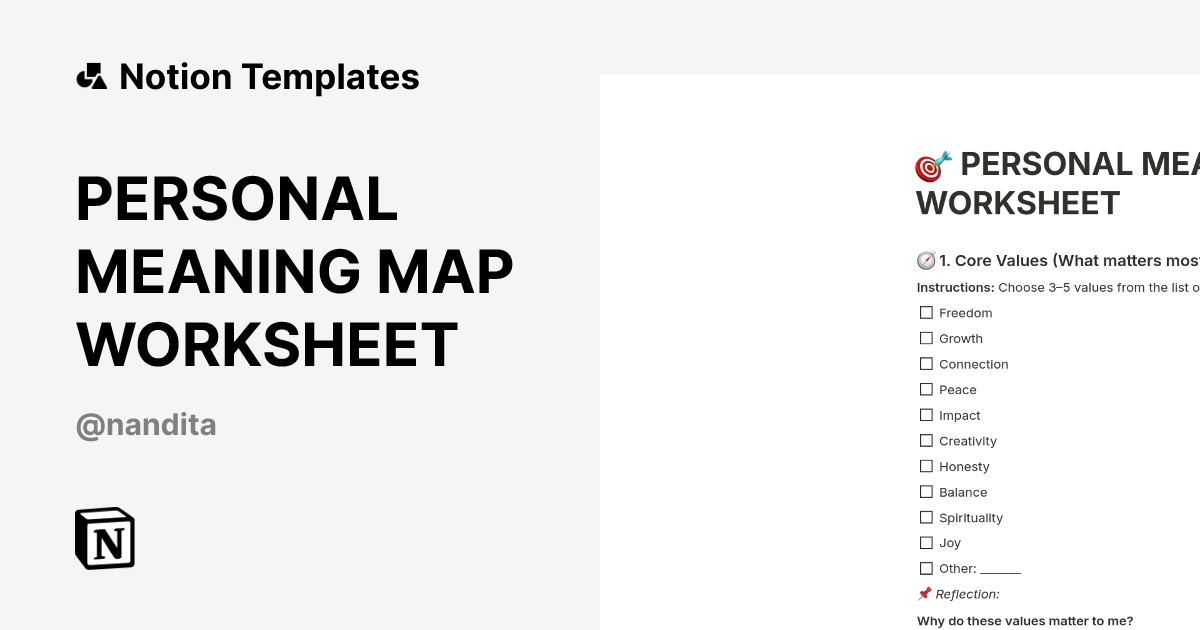 PERSONAL MEANING MAP WORKSHEET Template by Nandita | Notion Marketplace