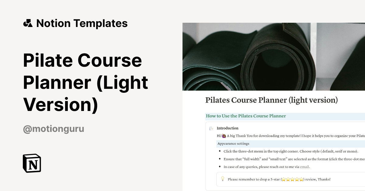 Pilate Course Planner (Light Version) Template | Notion Marketplace