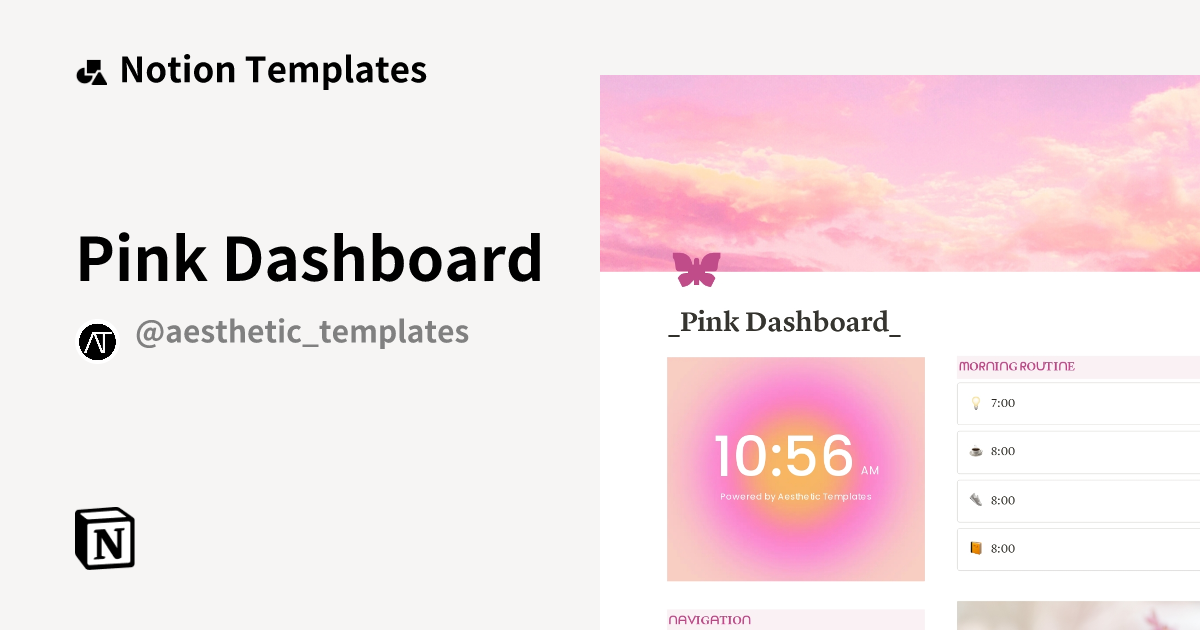Pink Dashboard Template by Aesthetic Templates | Notion Marketplace
