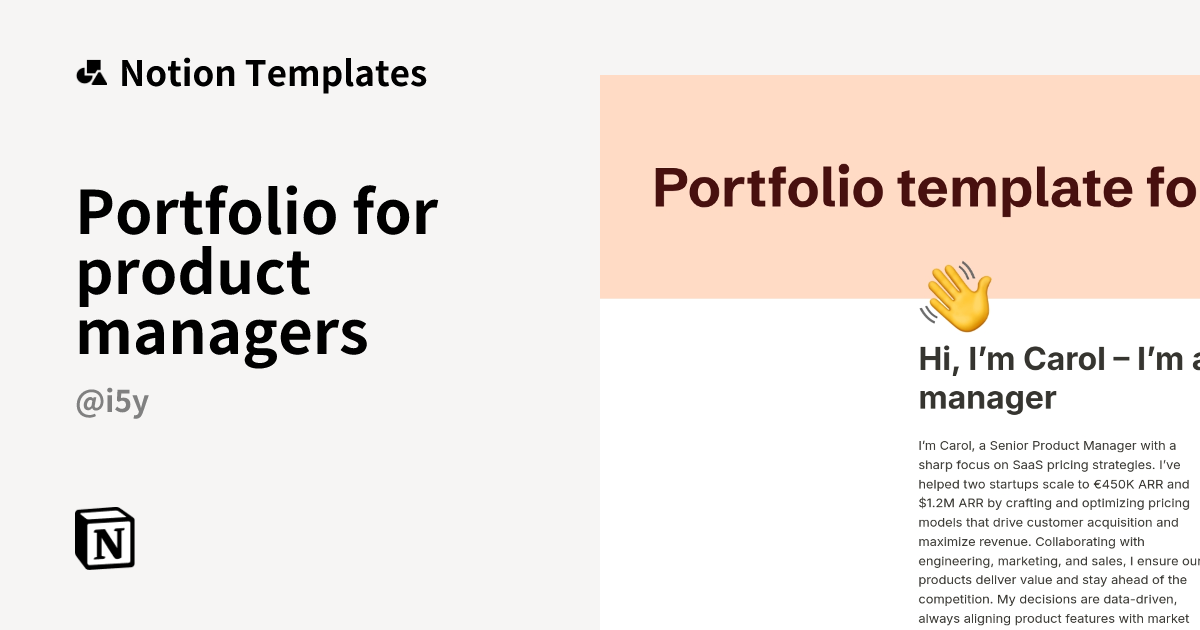 Portfolio for product managers Template by In Five Years | Notion ...