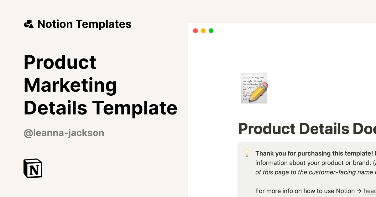 Product Marketing Details Template Template by Leanna Jackson | Notion ...