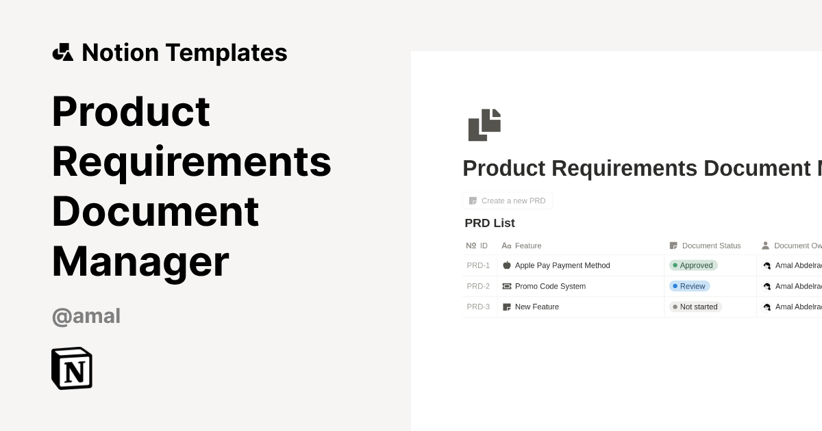 Product Requirements Document Manager Template | Notion Marketplace