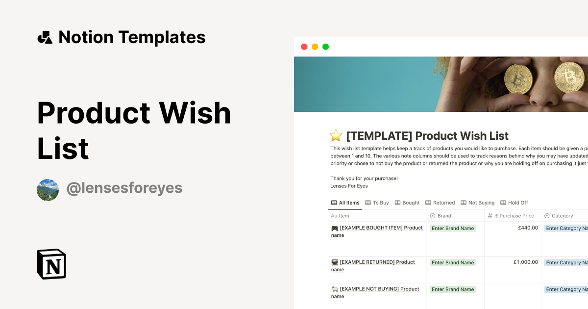 Product Wish List Template | Notion Marketplace