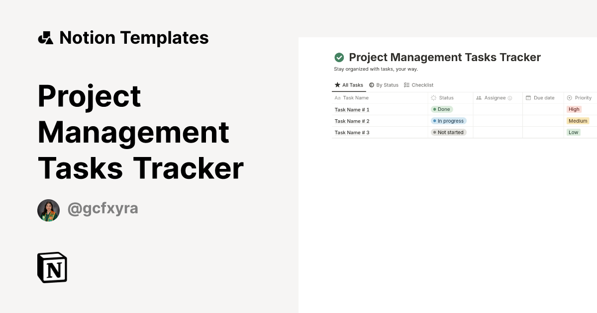 Project Management Tasks Tracker Template | Notion Marketplace
