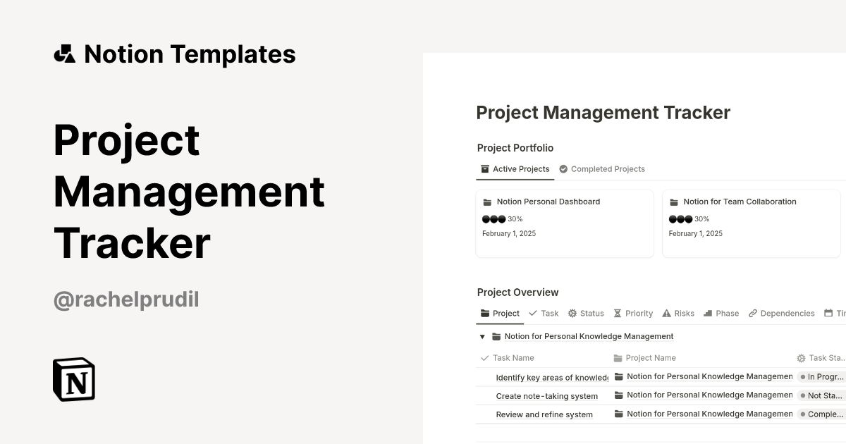 Project Management Tracker Template | Notion Marketplace
