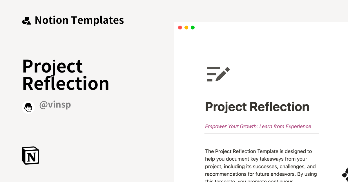 Project Reflection Template by Virtual Inspiration | Notion Marketplace