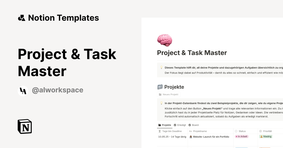 Project & Task Master Template | Notion Marketplace