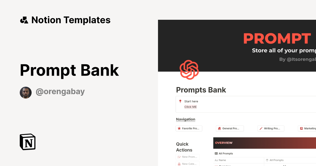 Prompt Bank Template by Oren Gabay | Notion Marketplace