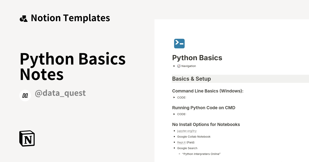Python Basics Notes Template | Notion Marketplace
