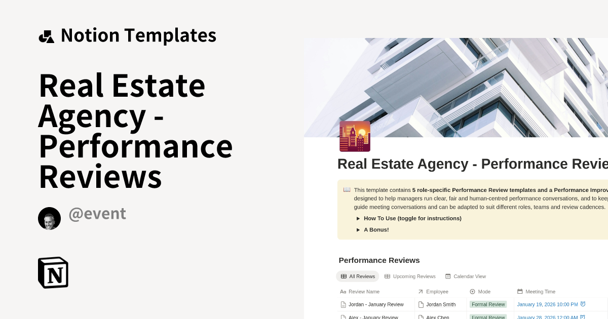 Real Estate Agency - Performance Reviews Template | Notion Marketplace