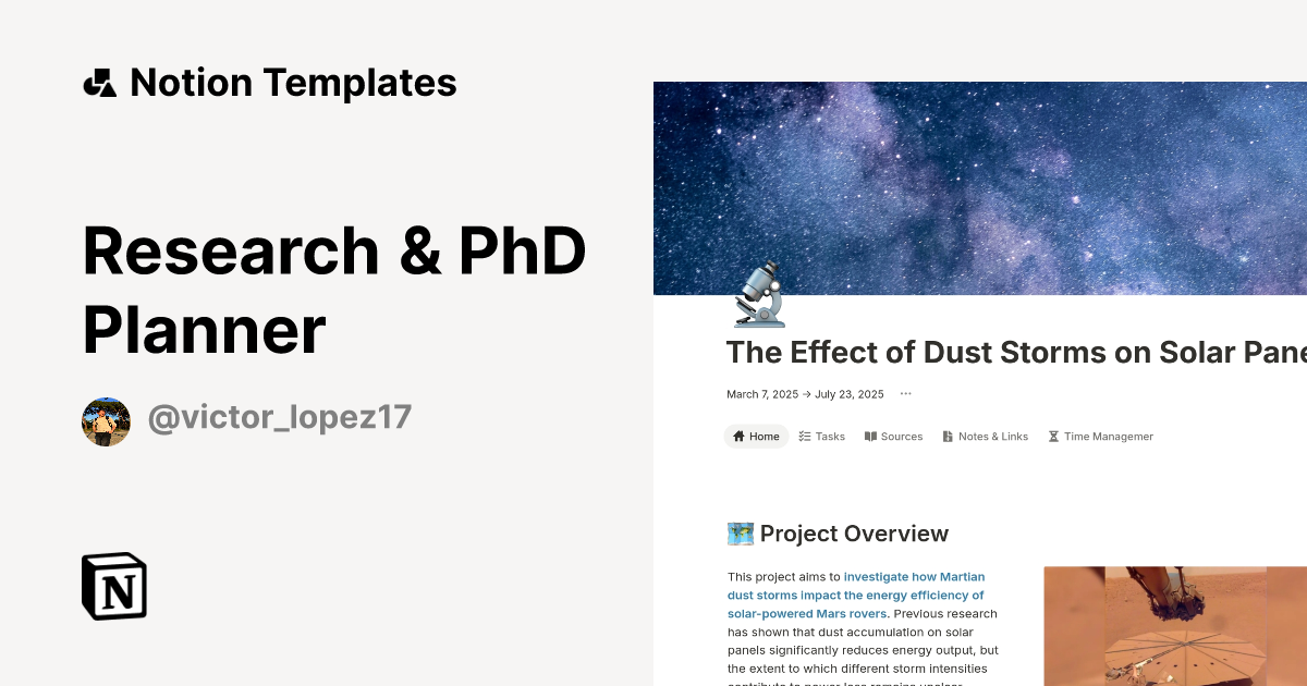 Research PhD Planner Template by Víctor López Notion Marketplace