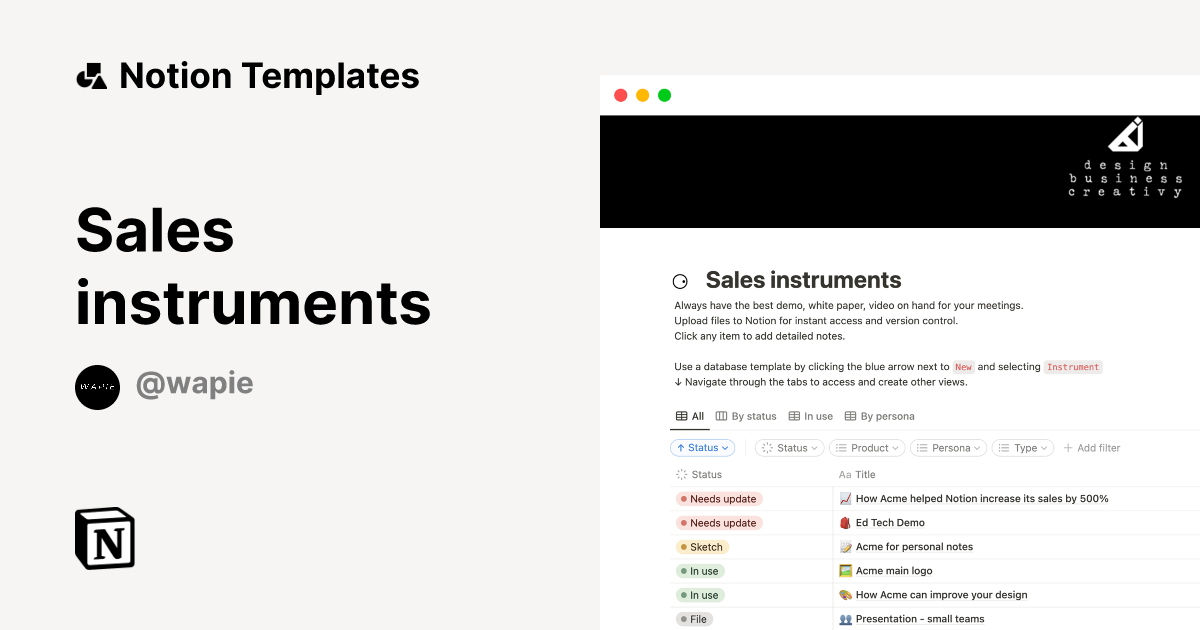 Sales instruments Template by Studio Wapie | Notion Marketplace
