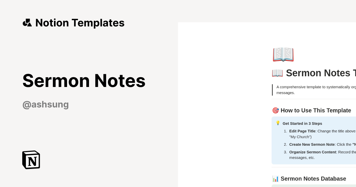 Sermon Notes Template by Ashley M Sung | Notion Marketplace