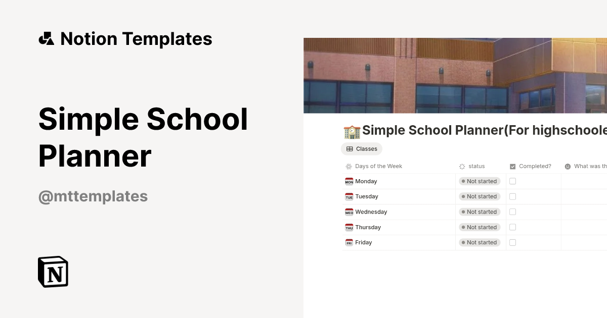 Simple School Planner Template | Notion Marketplace