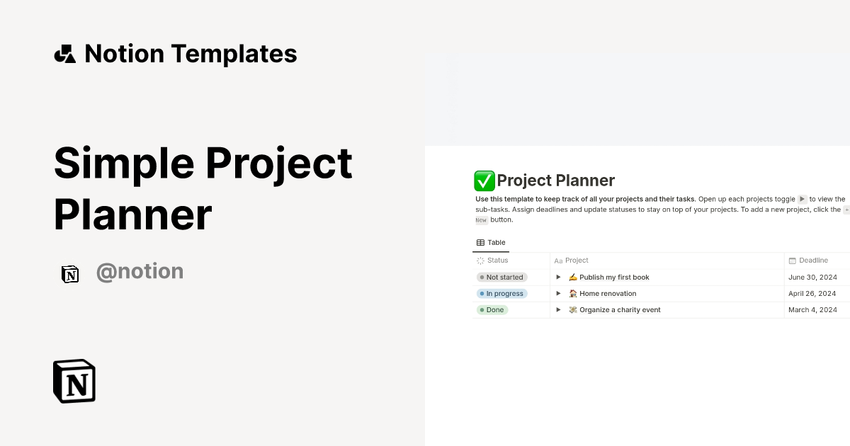 Simple Project Planner 2026 Template | Notion Marketplace