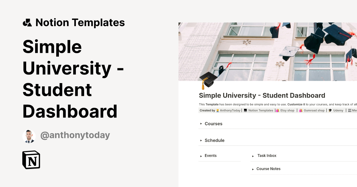 Simple University - Student Dashboard Template by AnthonyToday | Notion ...