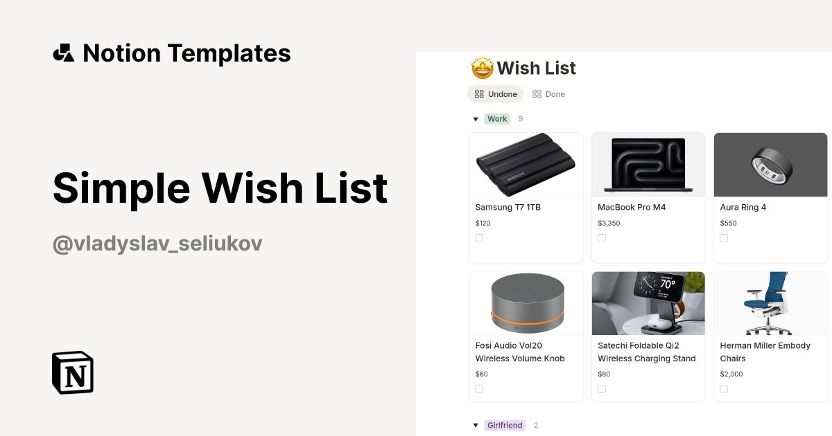 Simple Wish List Template | Notion Marketplace