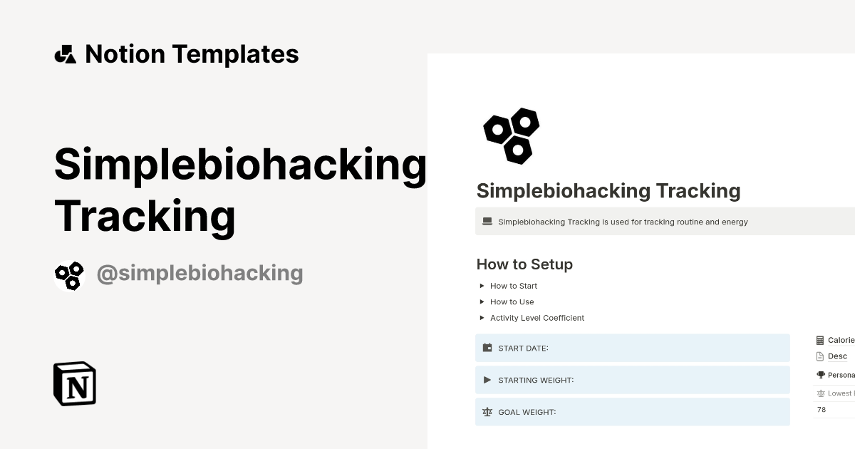 Simplebiohacking Tracking Template | Notion Marketplace