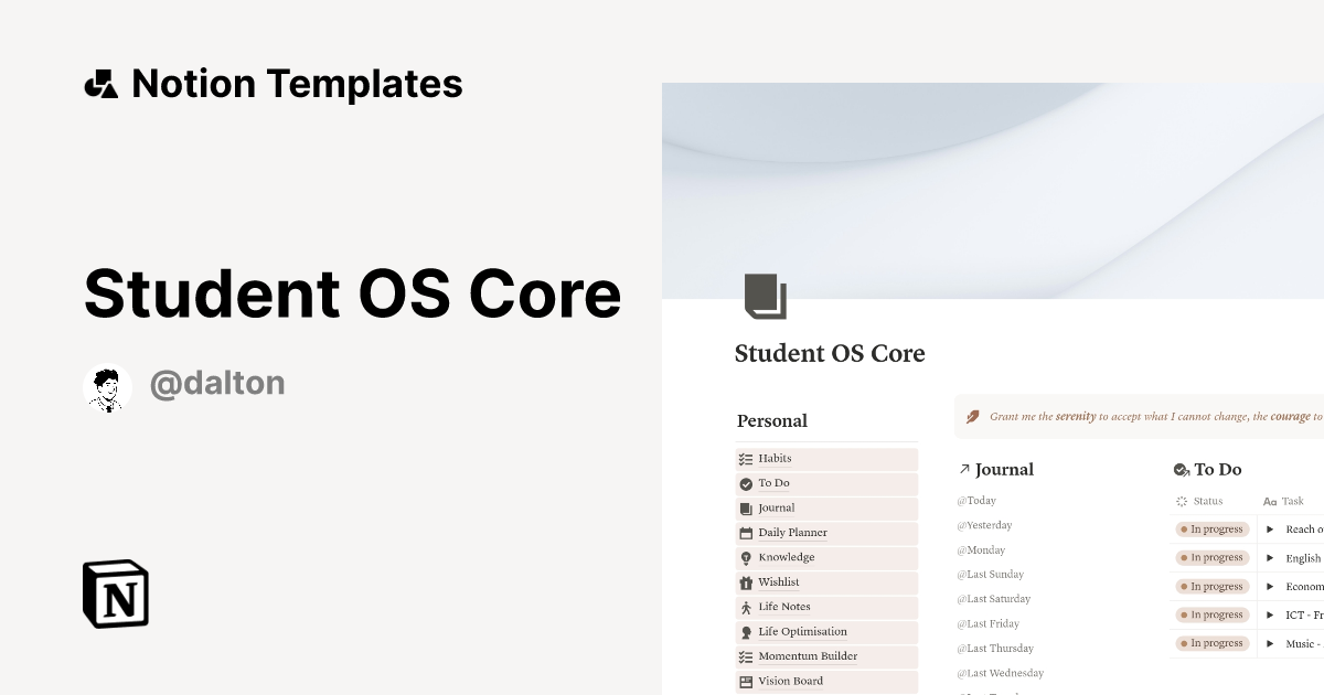 Student OS Core Template by Dalton | Notion Marketplace