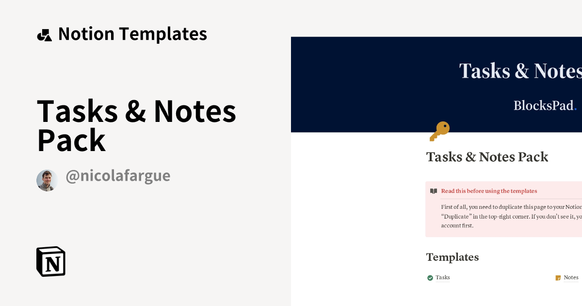 Tasks & Notes Pack Template by Nicolas Lafargue | Notion Marketplace