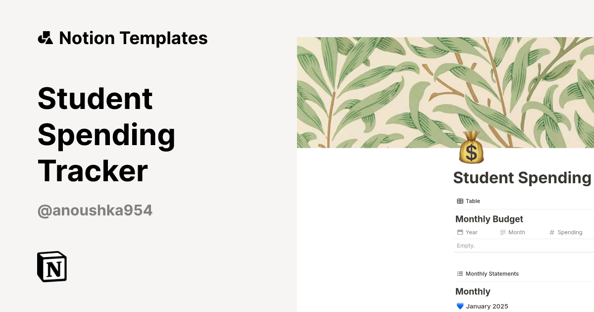 Student Spending Tracker Template by Anaaa | Notion Marketplace