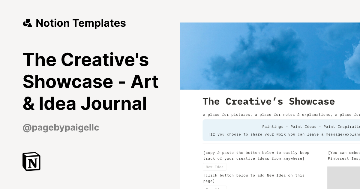 The Creative's Showcase - Art & Idea Journal Template by Page by Paige | Notion Marketplace