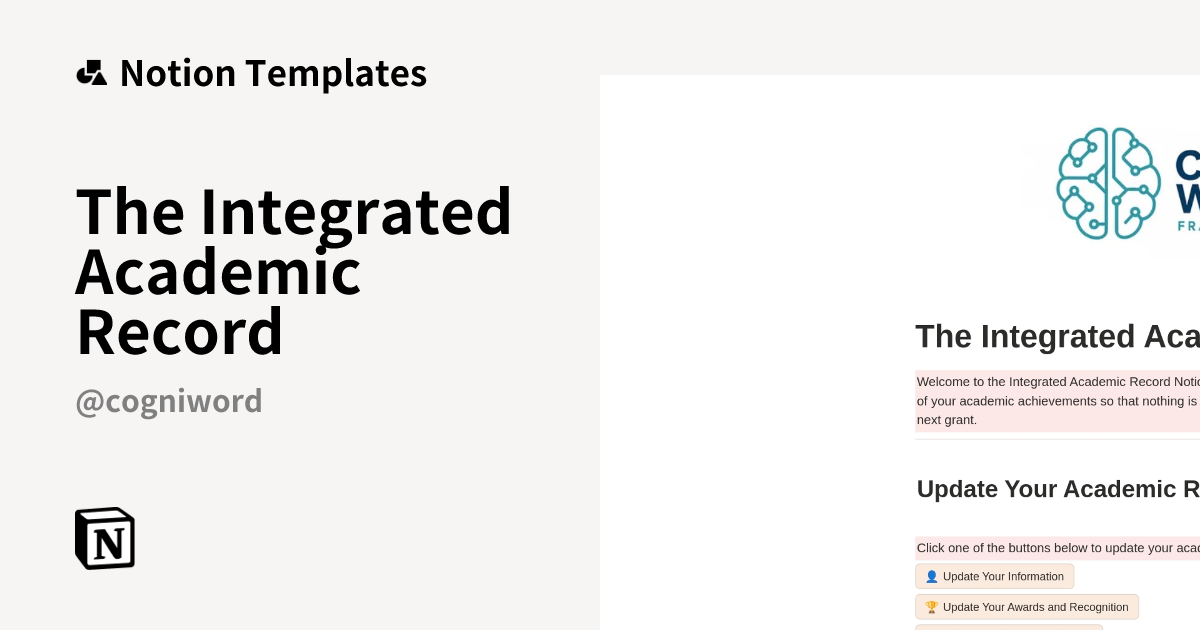 The Integrated Academic Record Template by CogniWord Frameworks ...