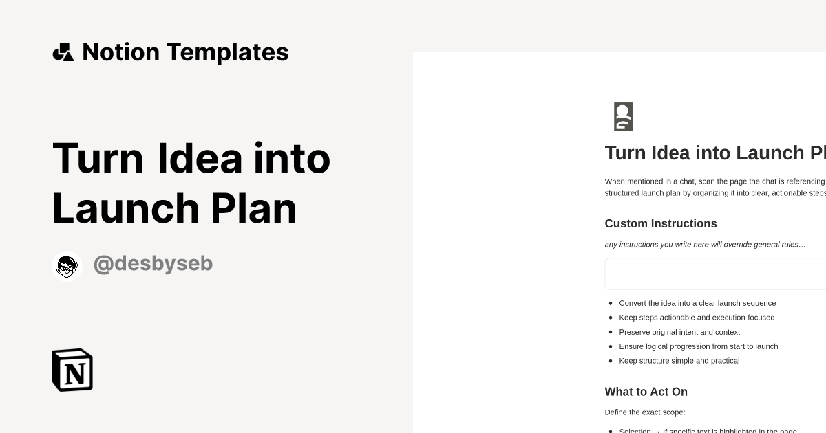 Turn Idea into Launch Plan Template | Notion Marketplace