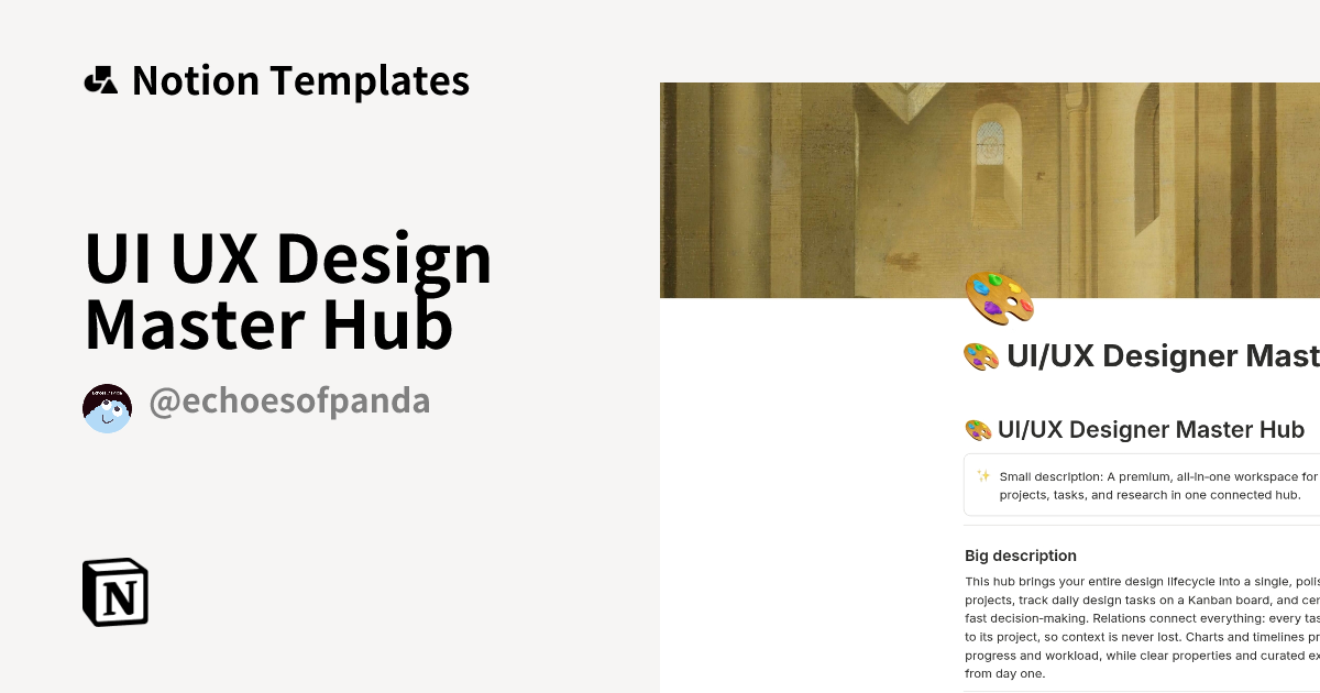 UI UX Design Master Hub Template by Echoes of Panda🐼 | Notion Marketplace