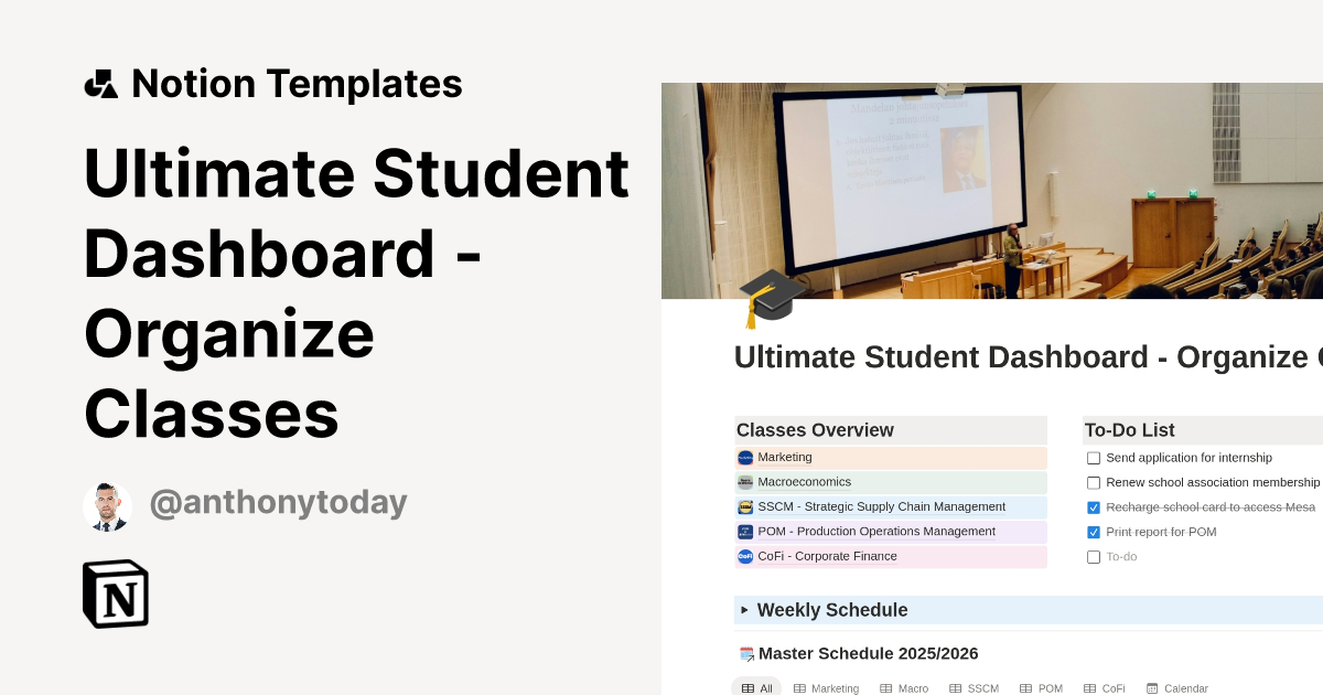 Ultimate Student Dashboard Template by AnthonyToday | Notion Marketplace