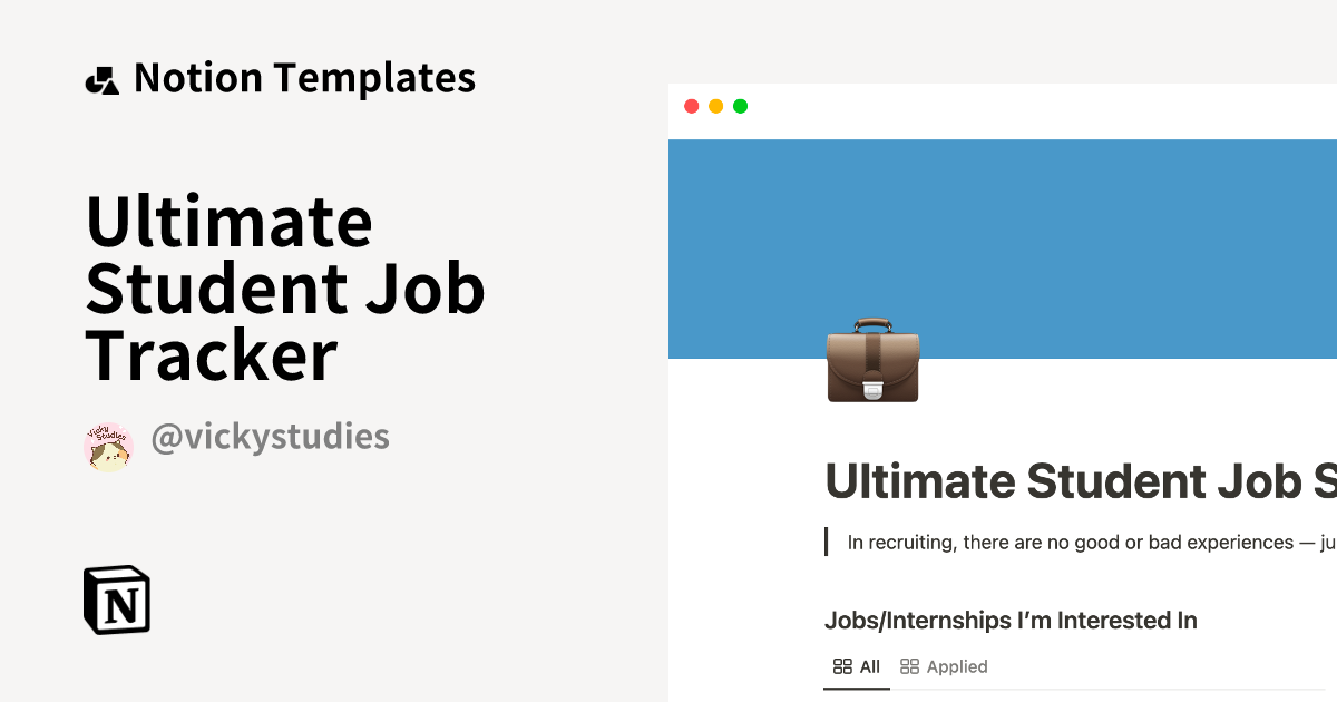 Ultimate Student Job Tracker Template by VickyStudies | Notion Marketplace