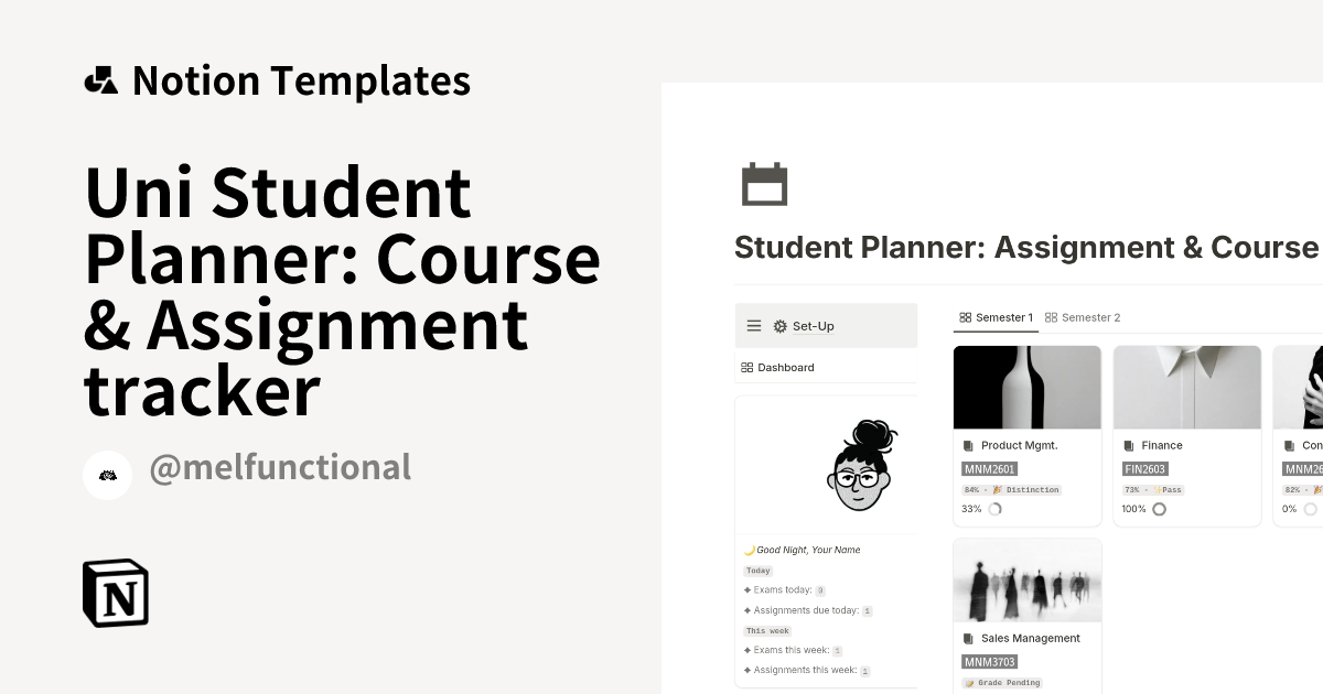 Uni Student Planner: Course & Assignment tracker Template | Notion ...