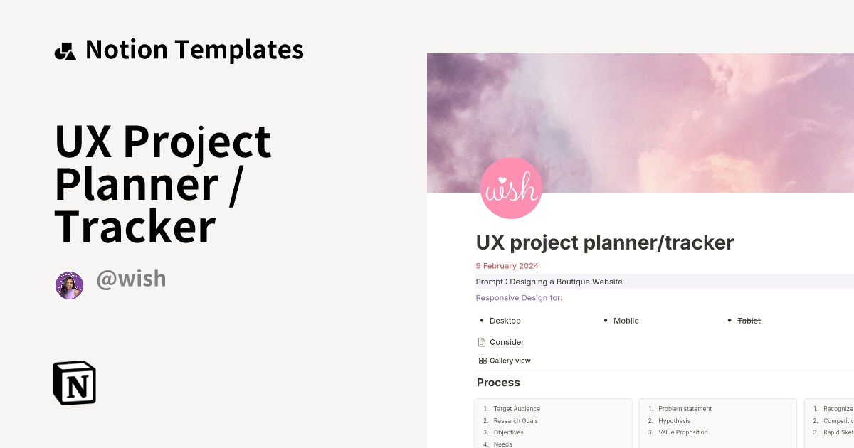 UX Project Planner / Tracker Template by Wishvaja | Notion Marketplace