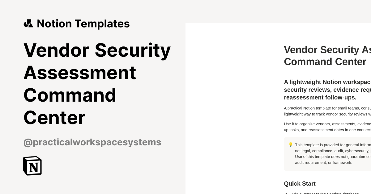 Vendor Security Assessment Command Center Template by Practical ...