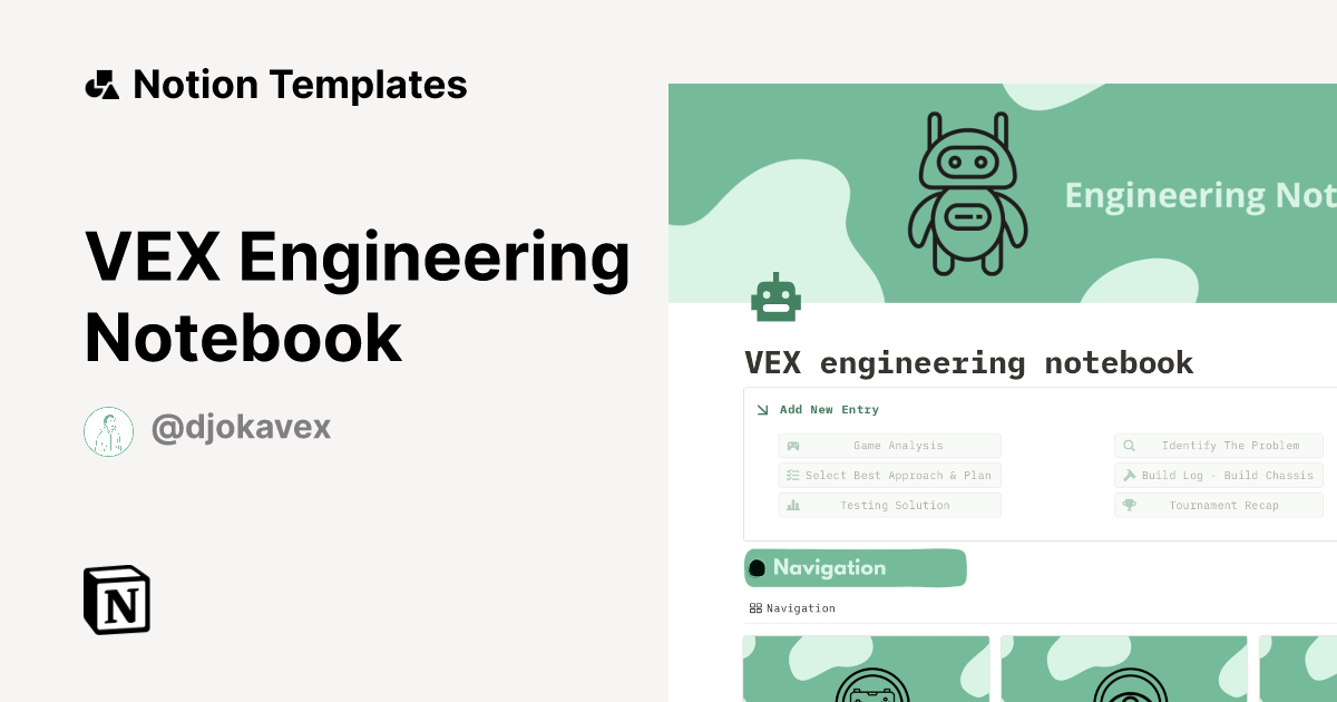 VEX Engineering Notebook Template by Djokavex | Notion Marketplace