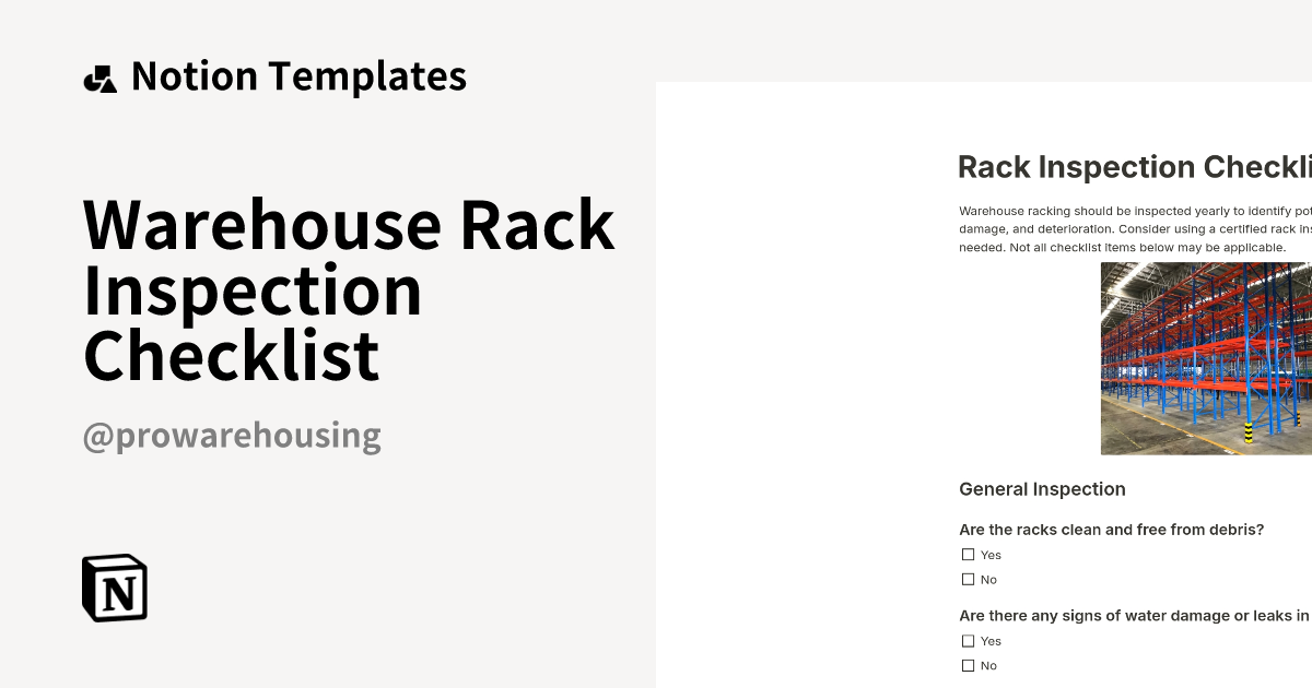 Warehouse Rack Inspection Checklist Template | Notion Marketplace