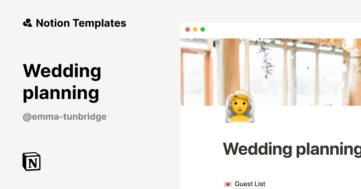 Wedding planning Template by Emma Tunbridge | Notion Marketplace