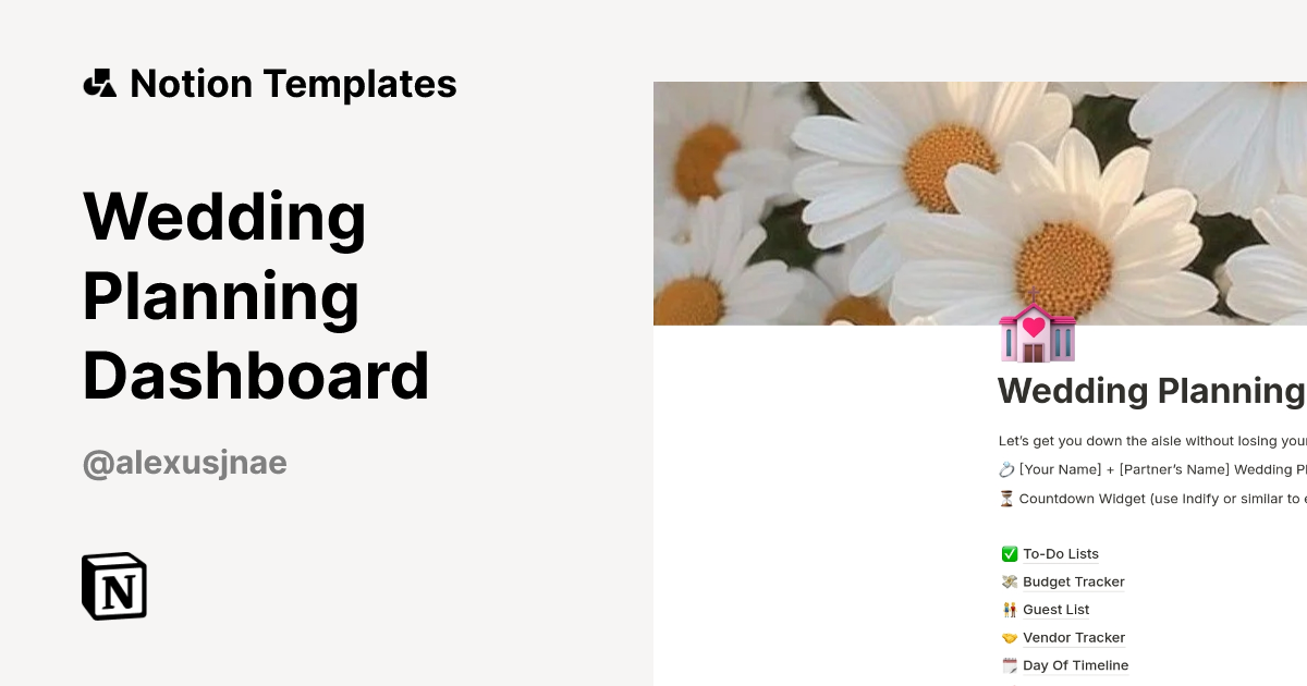 Wedding Planning Dashboard Template by Alexus | Notion Marketplace